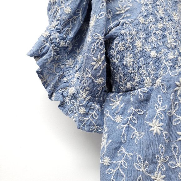 NWT Old Navy Womens Embroidered Smocked square neck Puff Sleeve Babydoll Top - Picture 7 of 10